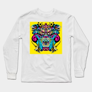 ecopop dogs and butterfly's beast in mexican pattern art Long Sleeve T-Shirt